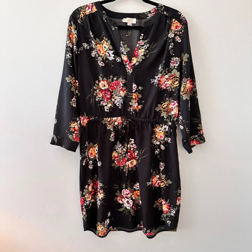 LOFT Outlet | Black Floral Dress - Picture 1 of 6
